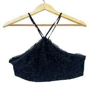 Free People Bralette Womens L Black Floral Burnout Velvet Halter Neck Whimsigoth
